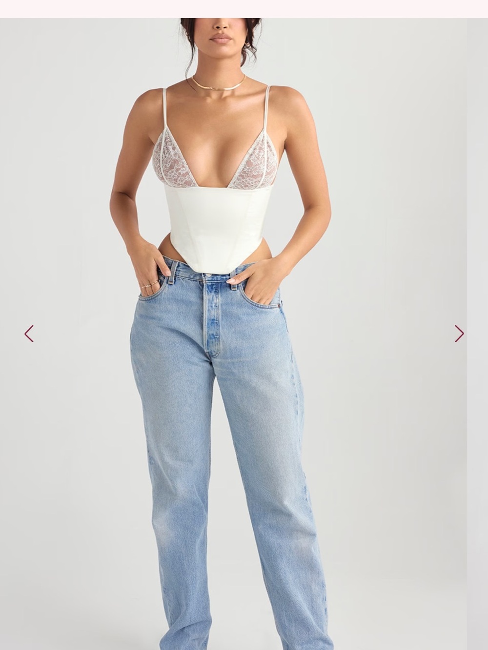 House of CB Ivory Lace-Trim Corset Cami